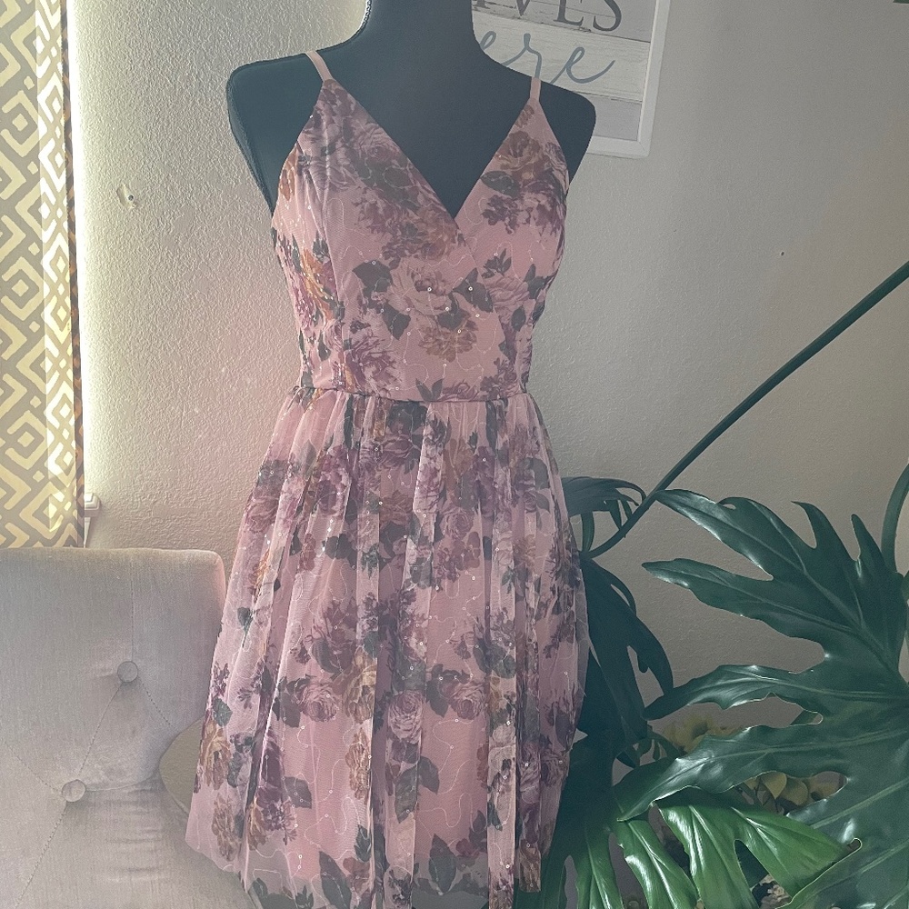 Speechless Spring pink Floral sequins dress